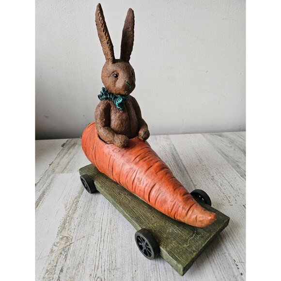 Vintage Paul Gordon esc bunny carrot cart rabbit Easter RARE decor folk shabby c